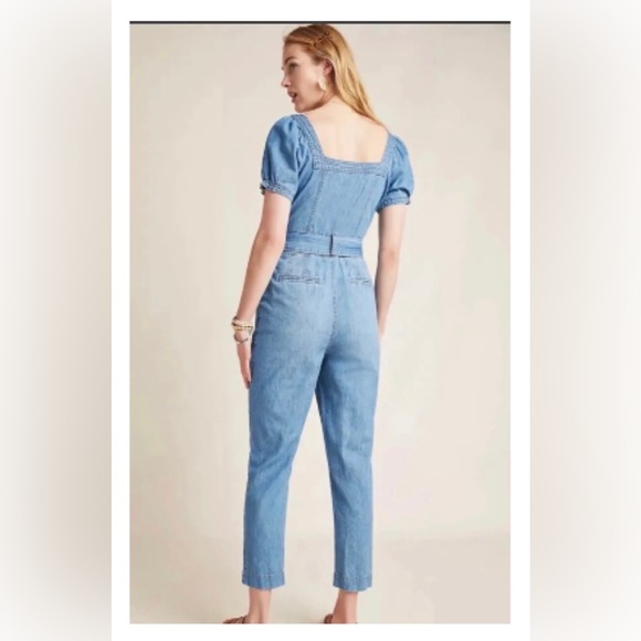 Pilcro and the Letterpress for Anthropologie Waist-tied Denim Jumpsuit. - Picture 2 of 5